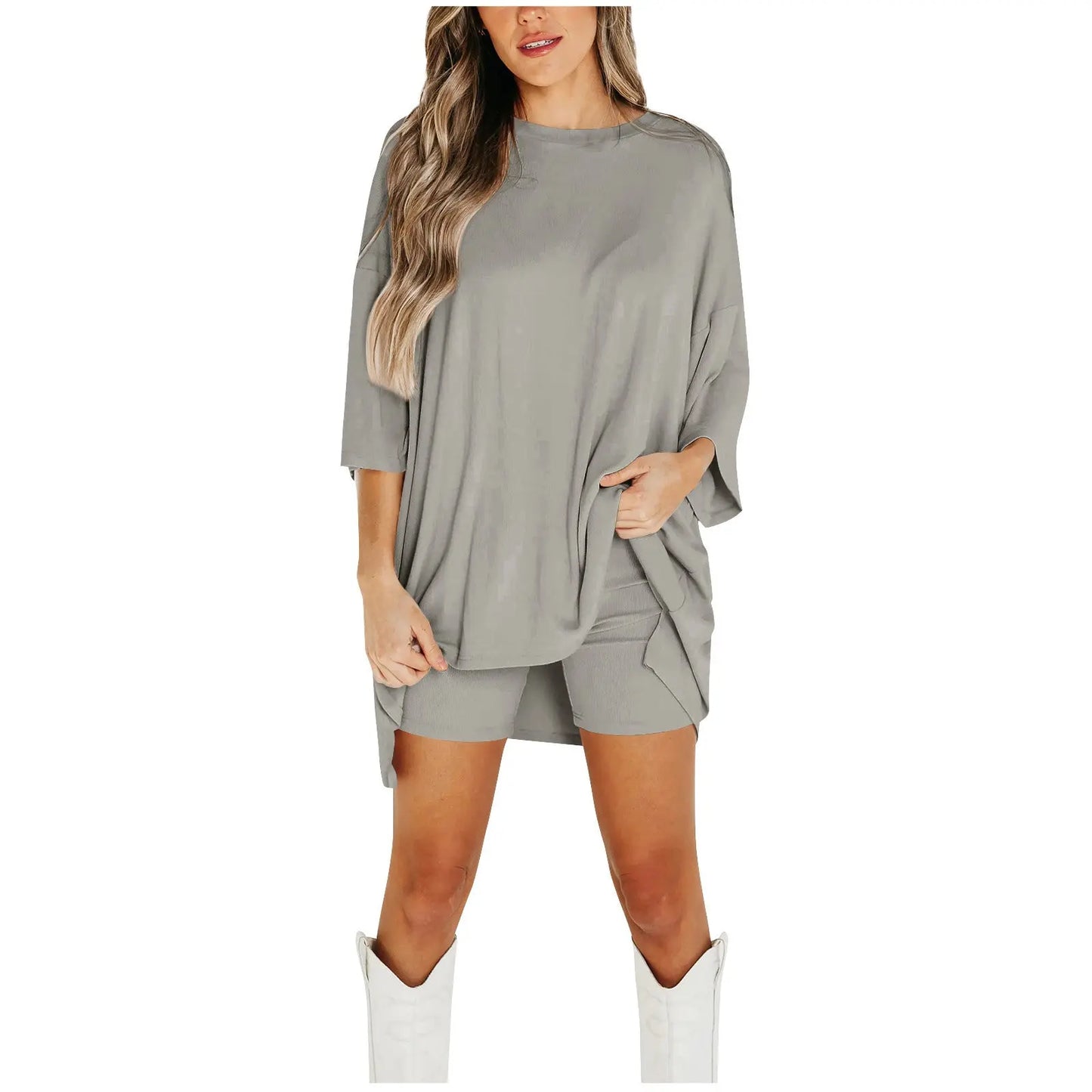 Summer Shorts Suit Fashion Loose Short-sleeved T-shirt And Slim Tight Pants Women's Clothing - Nadastore Summer Shorts Suit Fashion Loose Short-sleeved T-shirt And Slim Tight Pants Women's Clothing