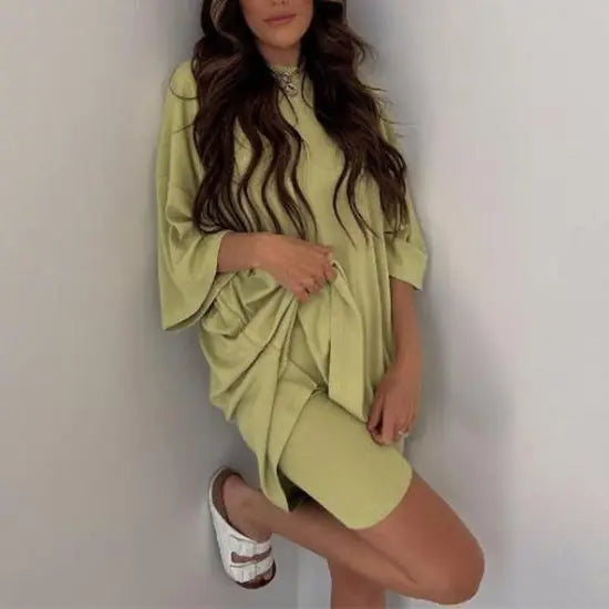 Summer Shorts Suit Fashion Loose Short-sleeved T-shirt And Slim Tight Pants Women's Clothing - Nadastore Summer Shorts Suit Fashion Loose Short-sleeved T-shirt And Slim Tight Pants Women's Clothing