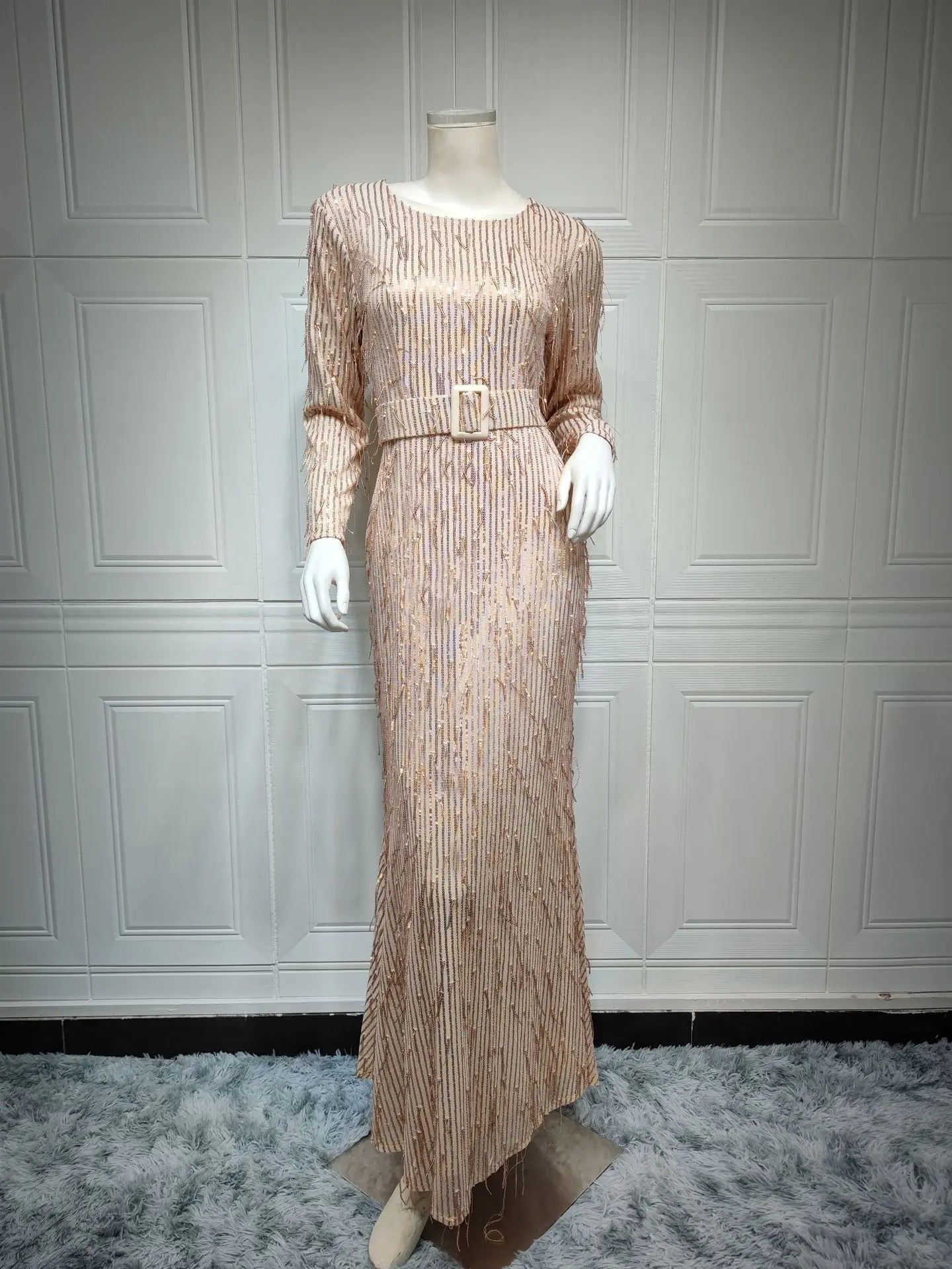 Sequin Tassels Slim-fit Dress Muslim Dress null