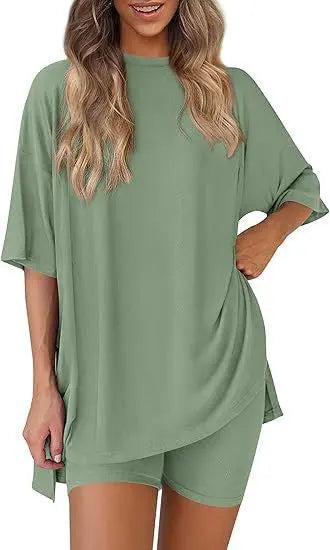 Summer Shorts Suit Fashion Loose Short-sleeved T-shirt And Slim Tight Pants Women's Clothing - Nadastore Summer Shorts Suit Fashion Loose Short-sleeved T-shirt And Slim Tight Pants Women's Clothing