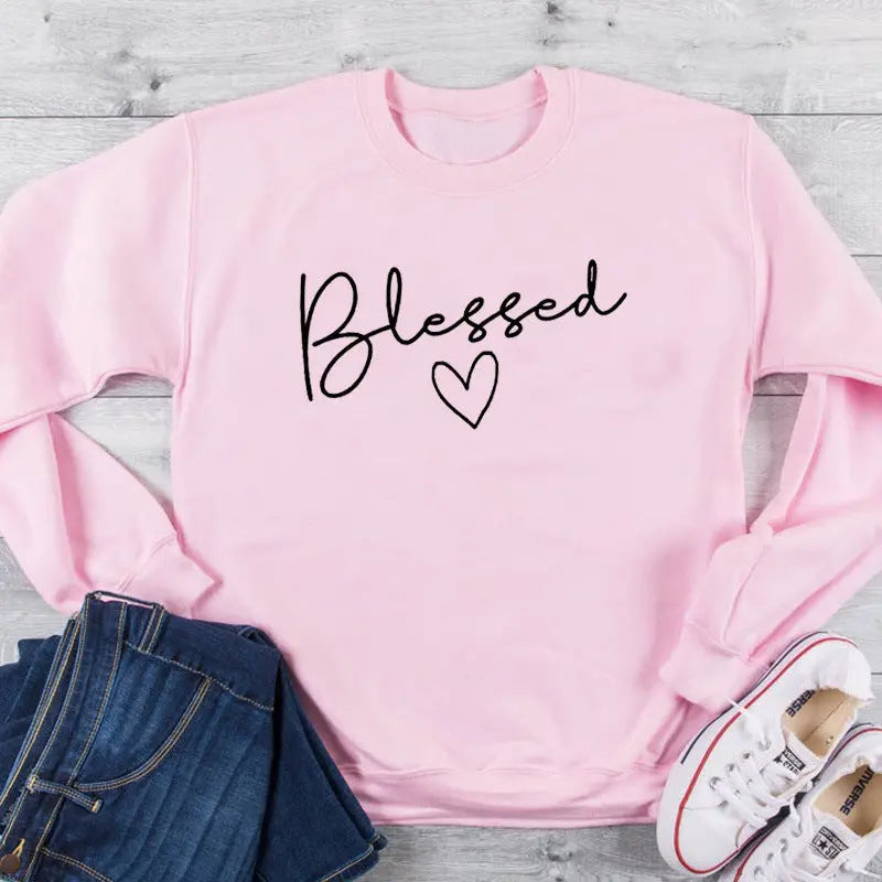 Long-sleeved sweater blessed love pattern European and American trend letters casual tops null
