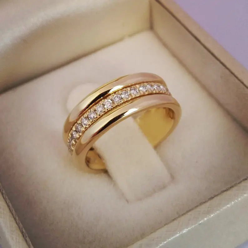 Simple Golden Sliver Rhinestones Ring Copper Plated RIngs Fashion Jewellery null