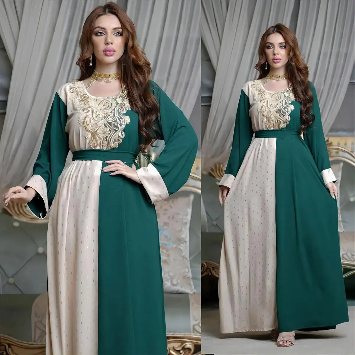 Embroidery Applique Muslim Tunic Robe Dress null