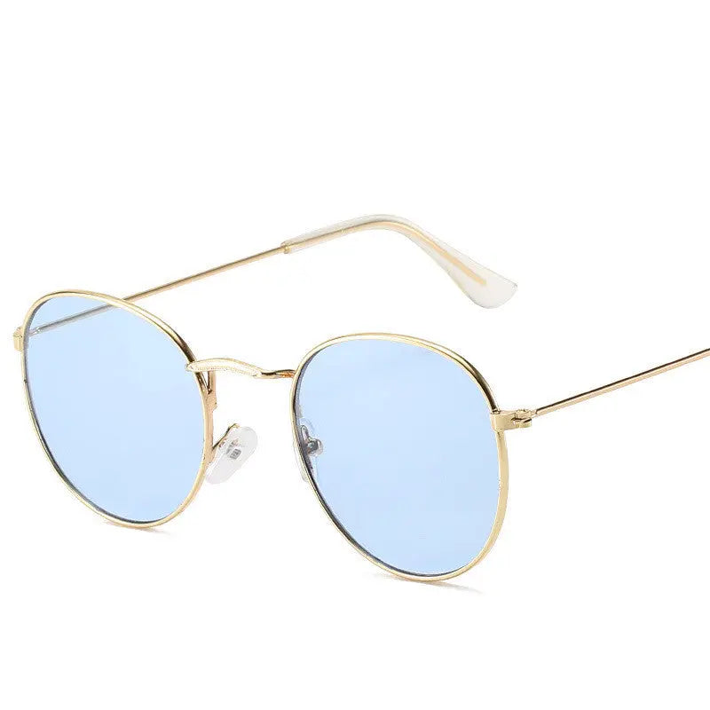 Retro Oval Small Frame Personality Sunglasses Men And Women Vacation Beach Metal Glasses - Nadastore