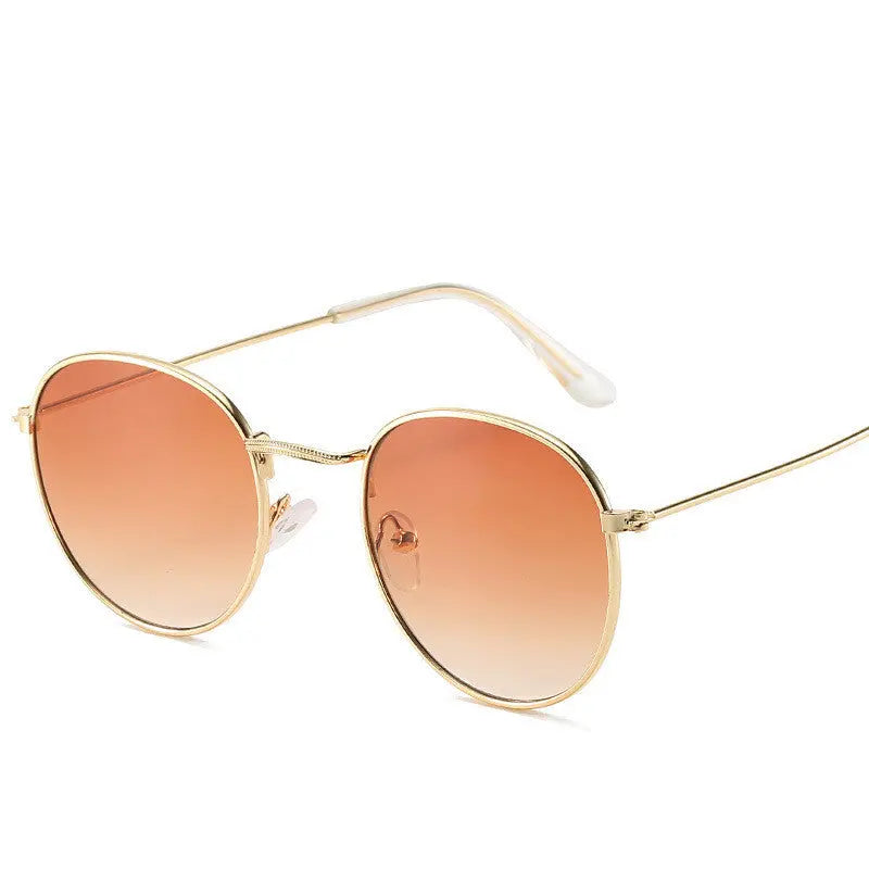 Retro Oval Small Frame Personality Sunglasses Men And Women Vacation Beach Metal Glasses - Nadastore