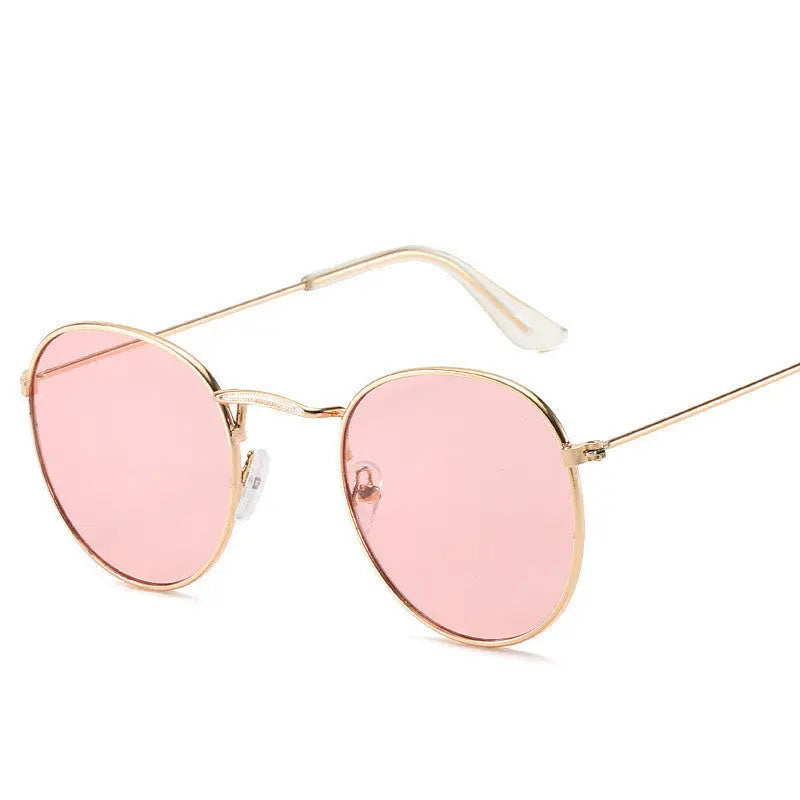 Retro Oval Small Frame Personality Sunglasses Men And Women Vacation Beach Metal Glasses - Nadastore