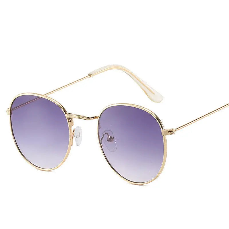 Retro Oval Small Frame Personality Sunglasses Men And Women Vacation Beach Metal Glasses - Nadastore