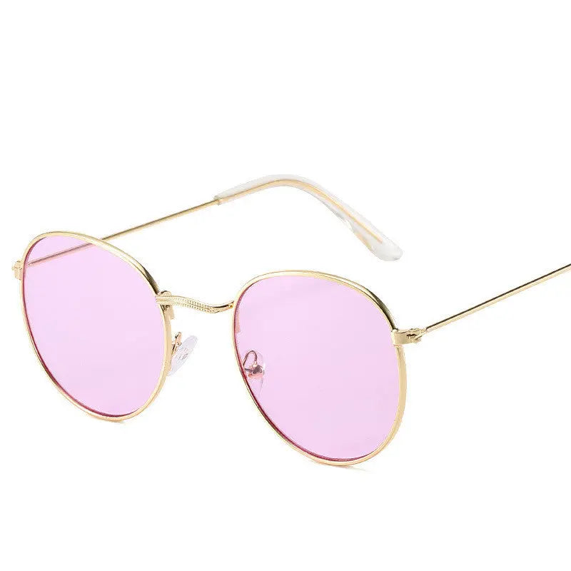 Retro Oval Small Frame Personality Sunglasses Men And Women Vacation Beach Metal Glasses - Nadastore