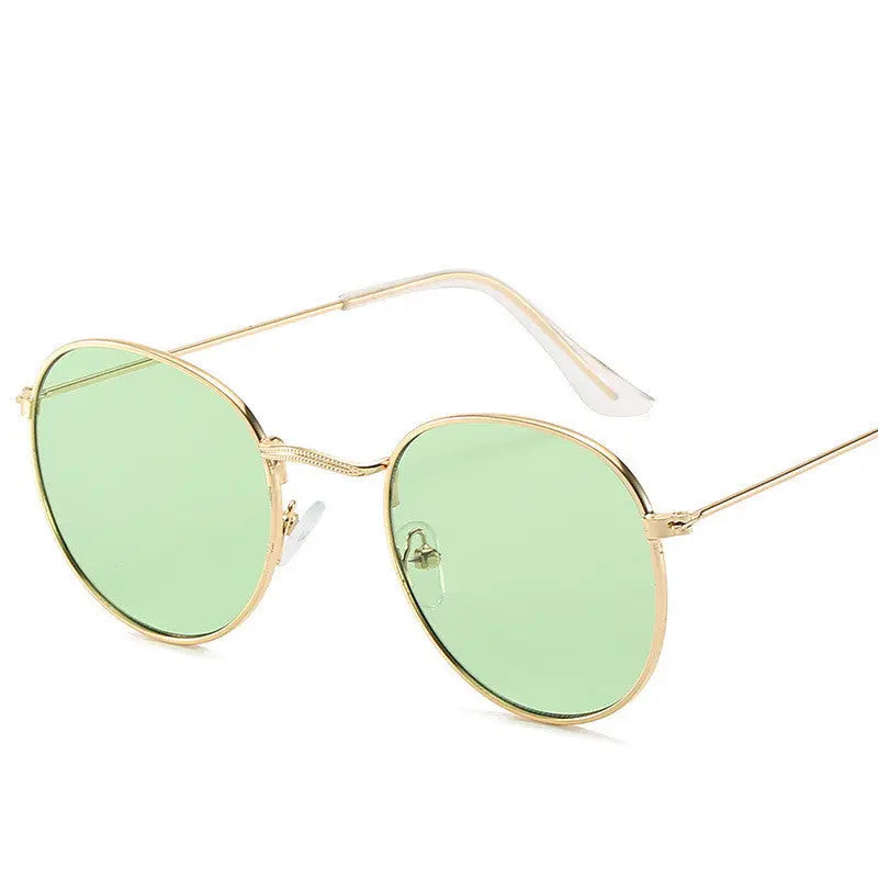 Retro Oval Small Frame Personality Sunglasses Men And Women Vacation Beach Metal Glasses - Nadastore