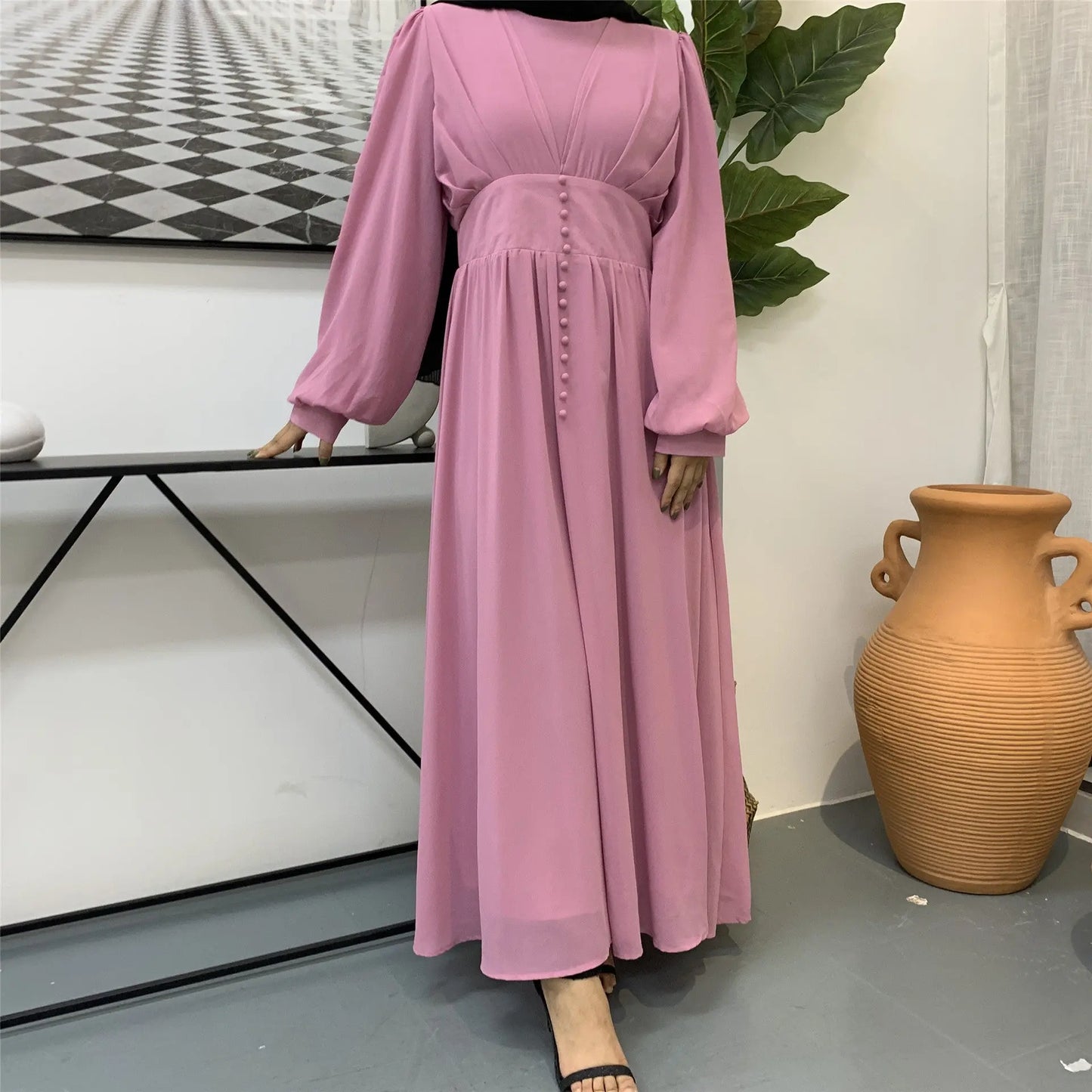 High-density Double Chiffon Fashion Simple And Elegant Muslim Dress - Nadastore womens fashion