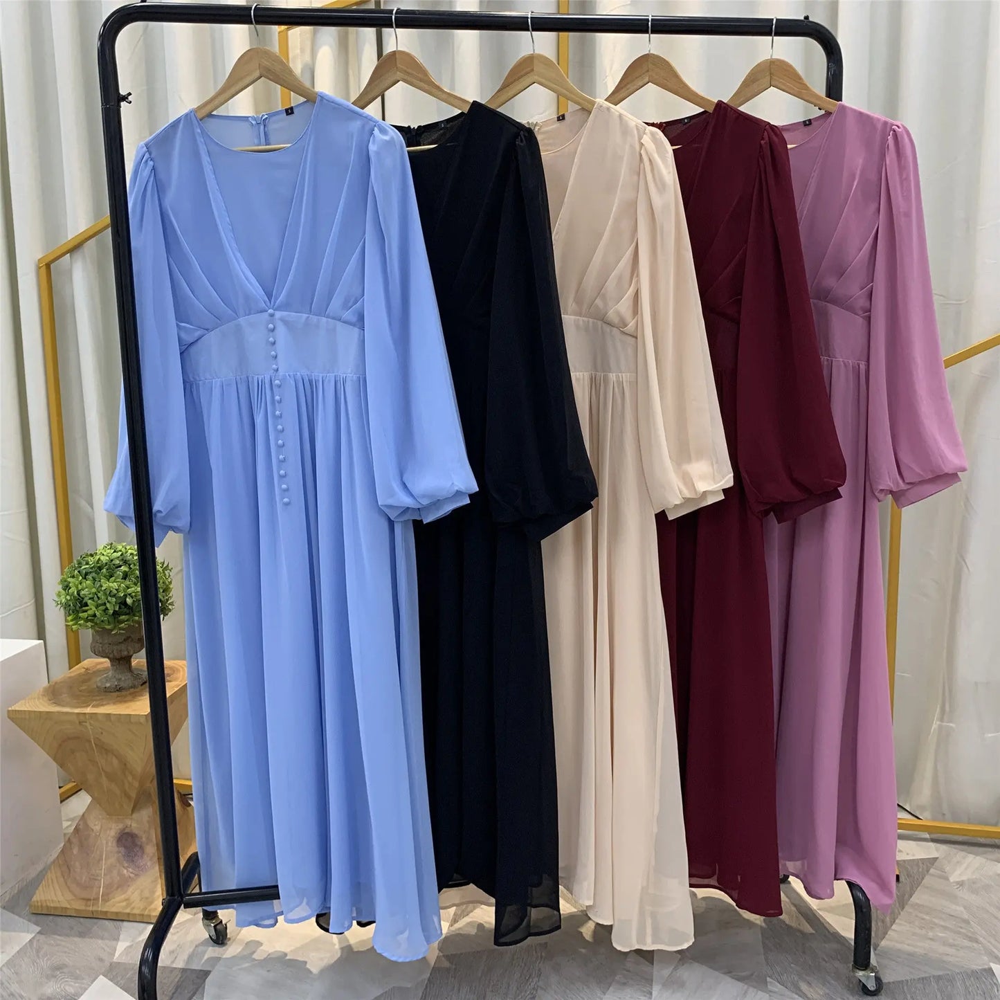 High-density Double Chiffon Fashion Simple And Elegant Muslim Dress - Nadastore womens fashion