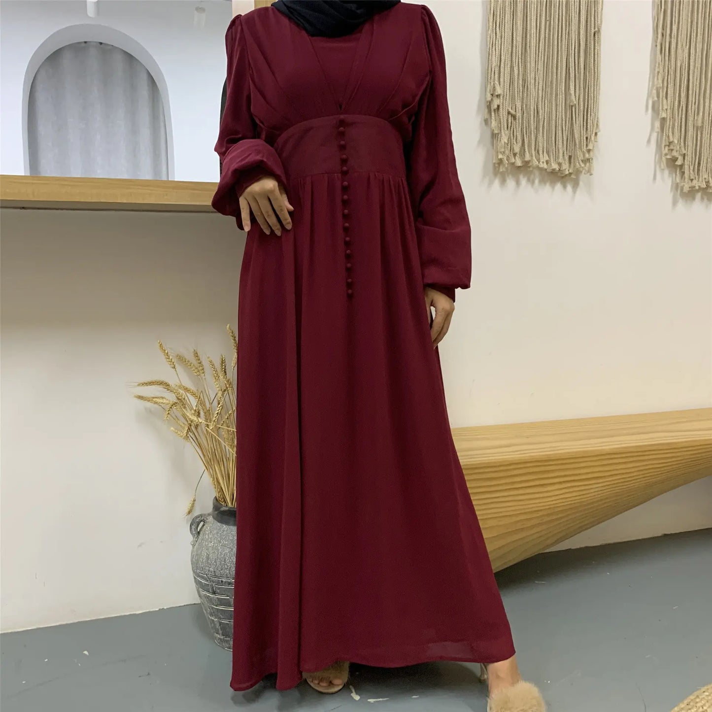 High-density Double Chiffon Fashion Simple And Elegant Muslim Dress - Nadastore womens fashion