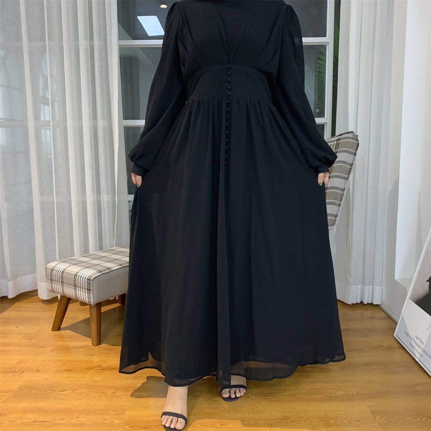 High-density Double Chiffon Fashion Simple And Elegant Muslim Dress - Nadastore womens fashion