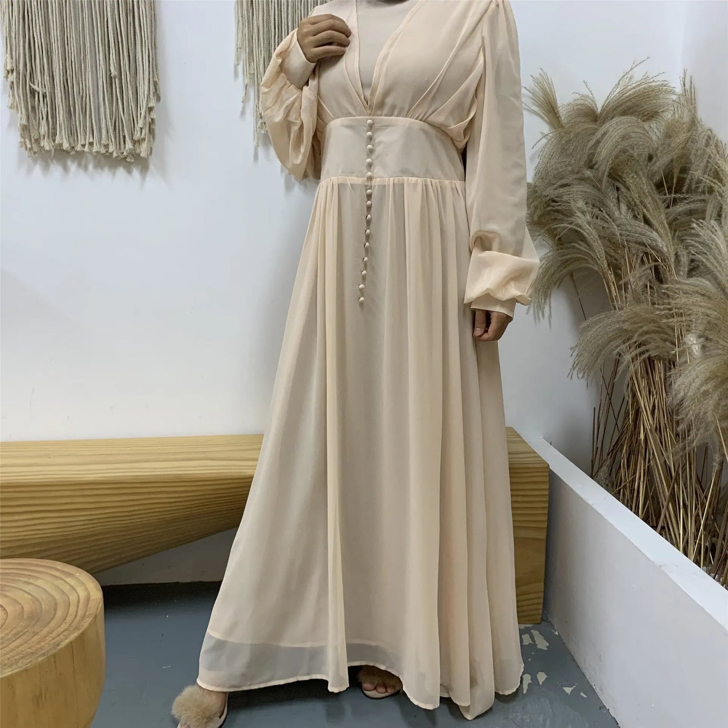 High-density Double Chiffon Fashion Simple And Elegant Muslim Dress - Nadastore womens fashion