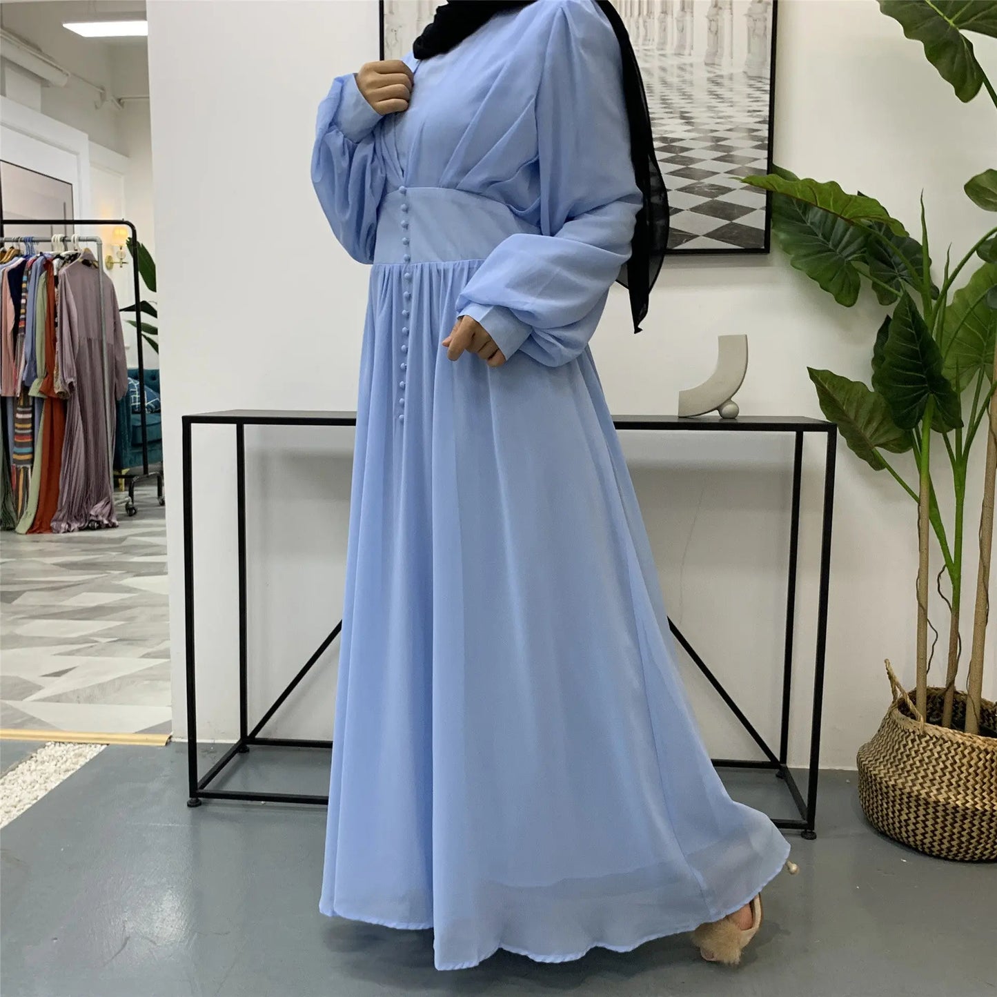 High-density Double Chiffon Fashion Simple And Elegant Muslim Dress - Nadastore womens fashion
