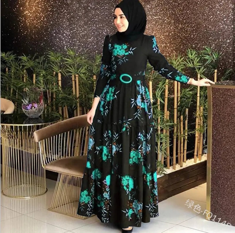 Women'S Printed Plus Size Muslim Dress 4Xl null