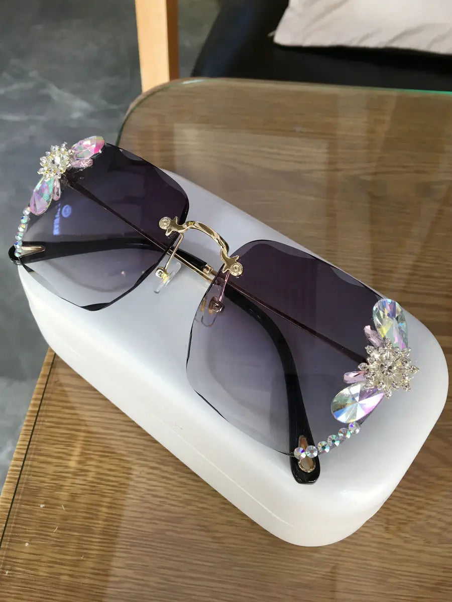 Frameless Trendy Rhinestone Sunglasses, Gradient Luxury Sunglasses Women null