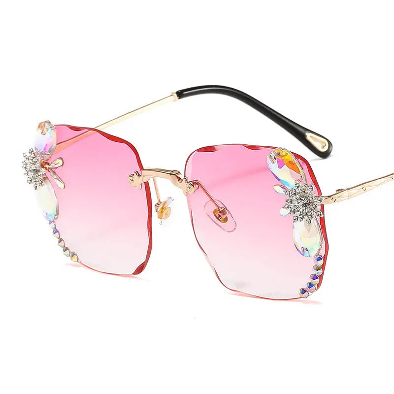 Frameless Trendy Rhinestone Sunglasses, Gradient Luxury Sunglasses Women null