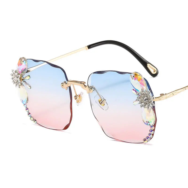 Frameless Trendy Rhinestone Sunglasses, Gradient Luxury Sunglasses Women null