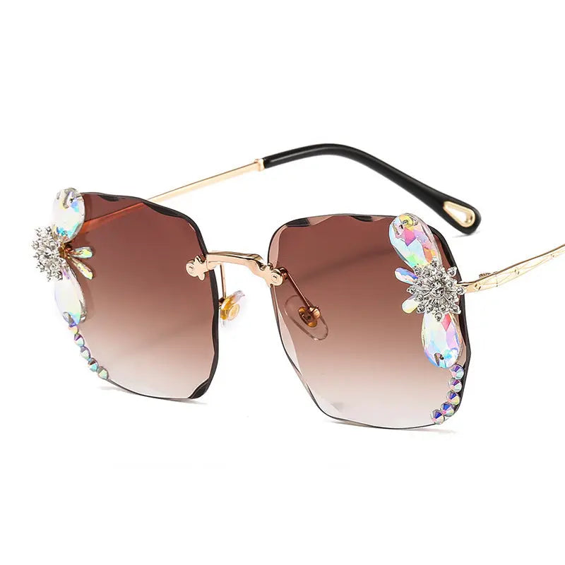 Frameless Trendy Rhinestone Sunglasses, Gradient Luxury Sunglasses Women null