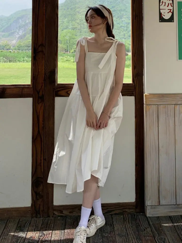 French Gentle Wind Fairy Skirt Lace-up Bow-knot Temperament Suspender Dress null