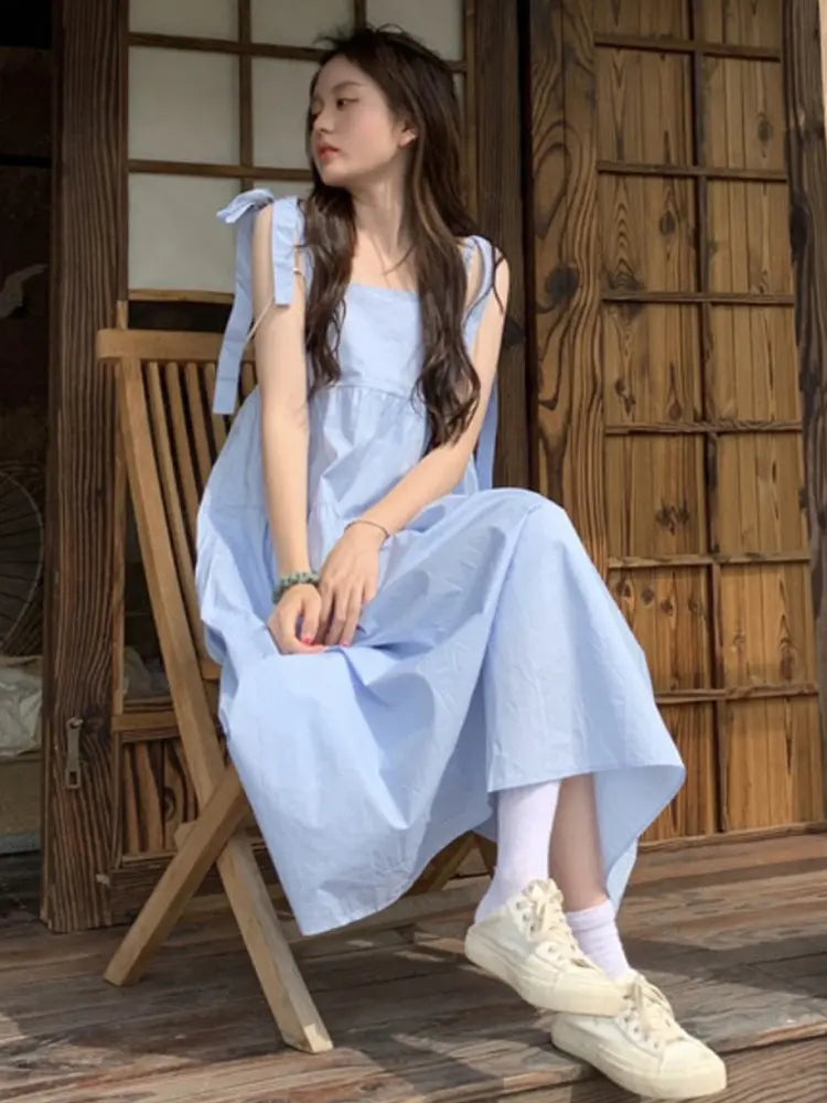 French Gentle Wind Fairy Skirt Lace-up Bow-knot Temperament Suspender Dress null