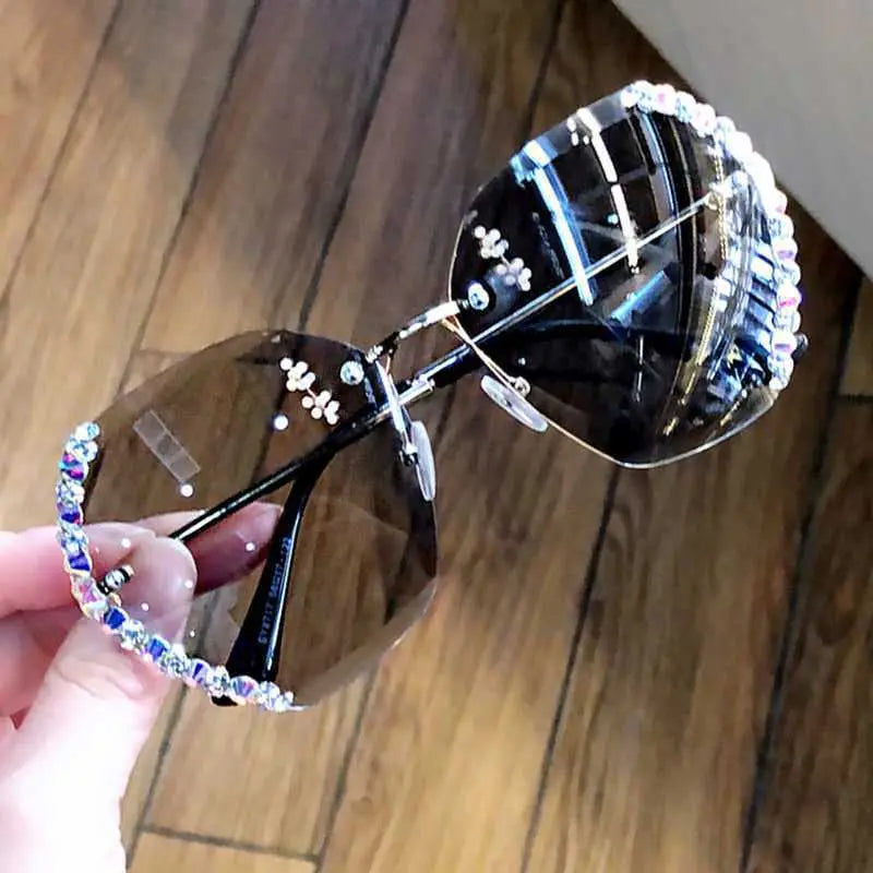 Diamond-Studded Sunglasses Women Anti-Sunglasses Women Fashion Round Face Driving Travel Glasses Korean Trend - Nadastore womens fashion