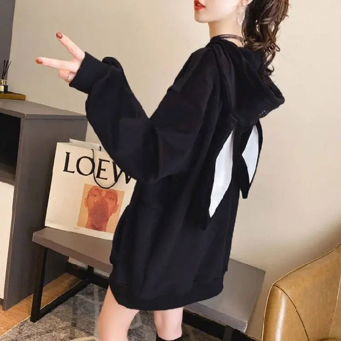 Sweet Cute Preppy Style Rabbit Ears Plus Velvet Thick Hoodies null