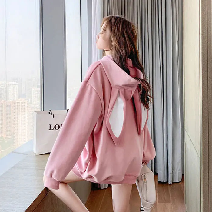 Sweet Cute Preppy Style Rabbit Ears Plus Velvet Thick Hoodies null
