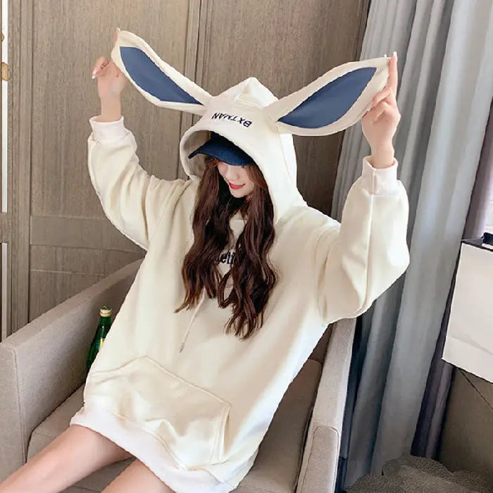 Sweet Cute Preppy Style Rabbit Ears Plus Velvet Thick Hoodies null