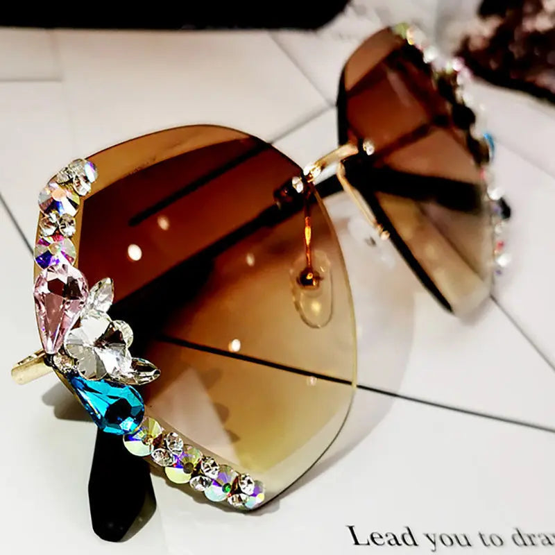 Luxury Rhinestone Square Sunglasses Women Fashion Outdoor Shades null