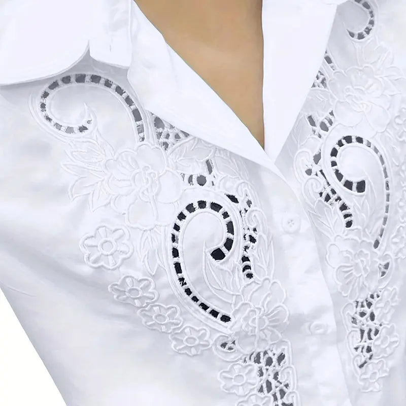 Women's Contrast Lace Long Sleeve Tops Button Down Shirts Dressy Casual Blouses Fall Fashion Clothes null