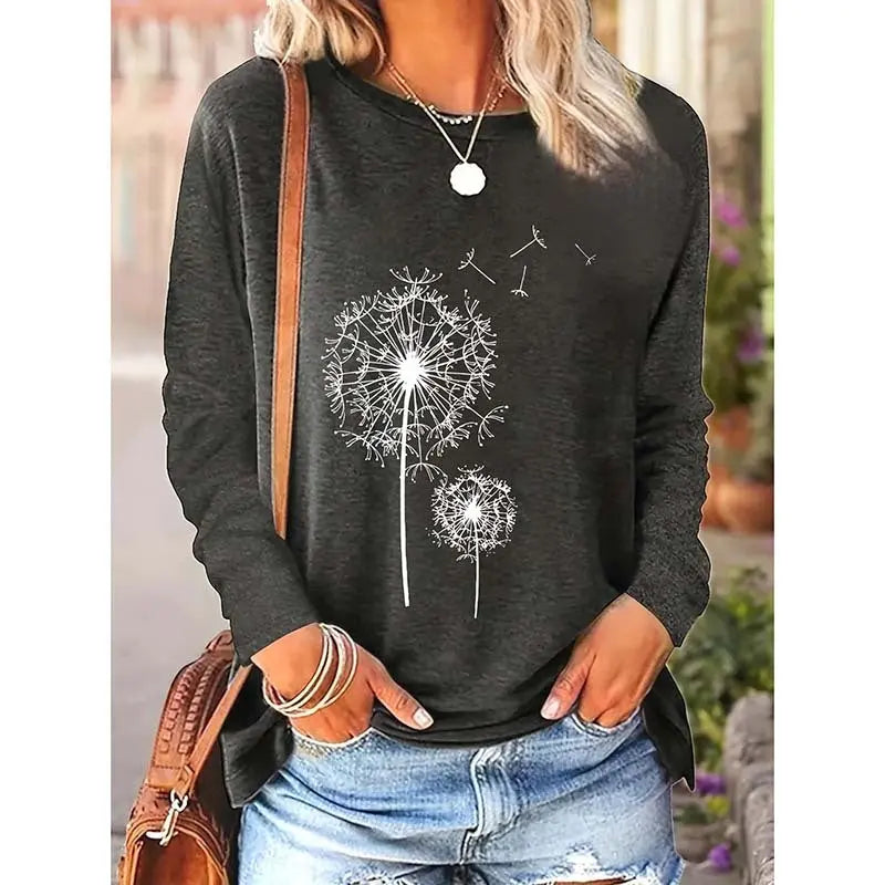 Flowers Graphic Long Sleeve Tees Shirts For Women null