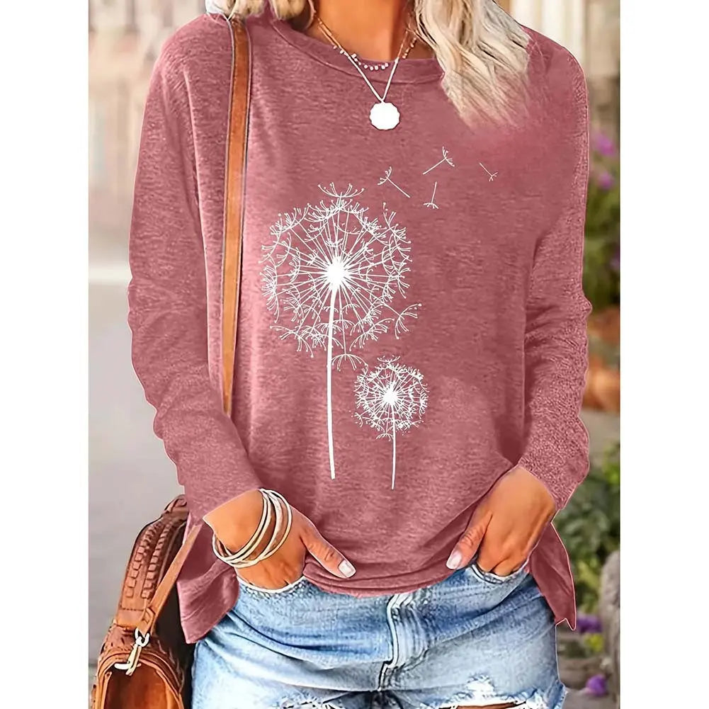 Flowers Graphic Long Sleeve Tees Shirts For Women null