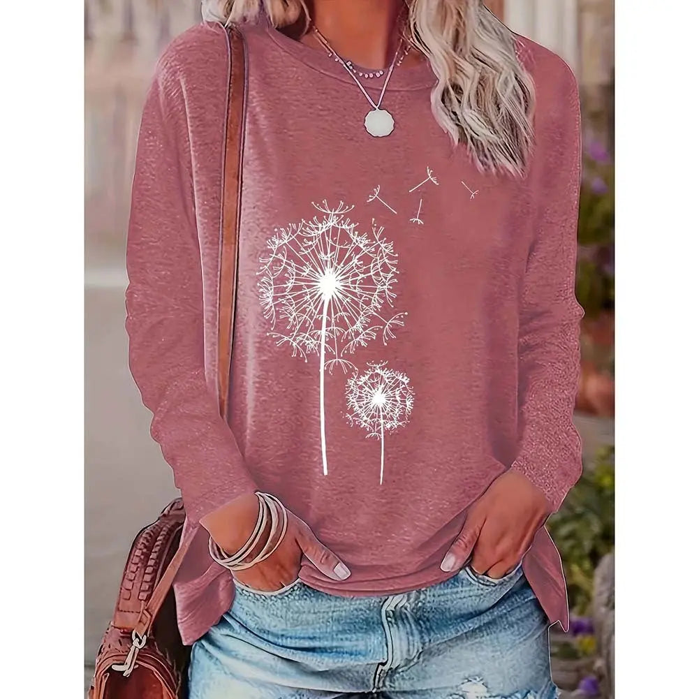Flowers Graphic Long Sleeve Tees Shirts For Women null