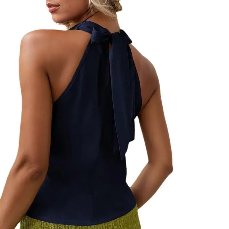 Women Solid Color Swing Collar Sleeveless Vest Short Sleeve Tops Tshirts null