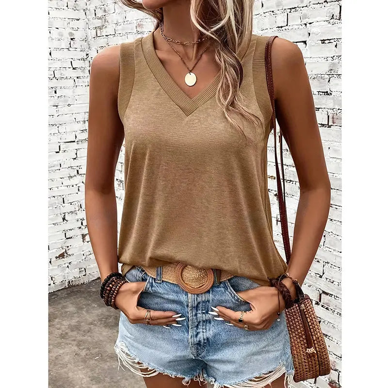 Women V Neck Tank Tops Summer Sleeveless Shirts null