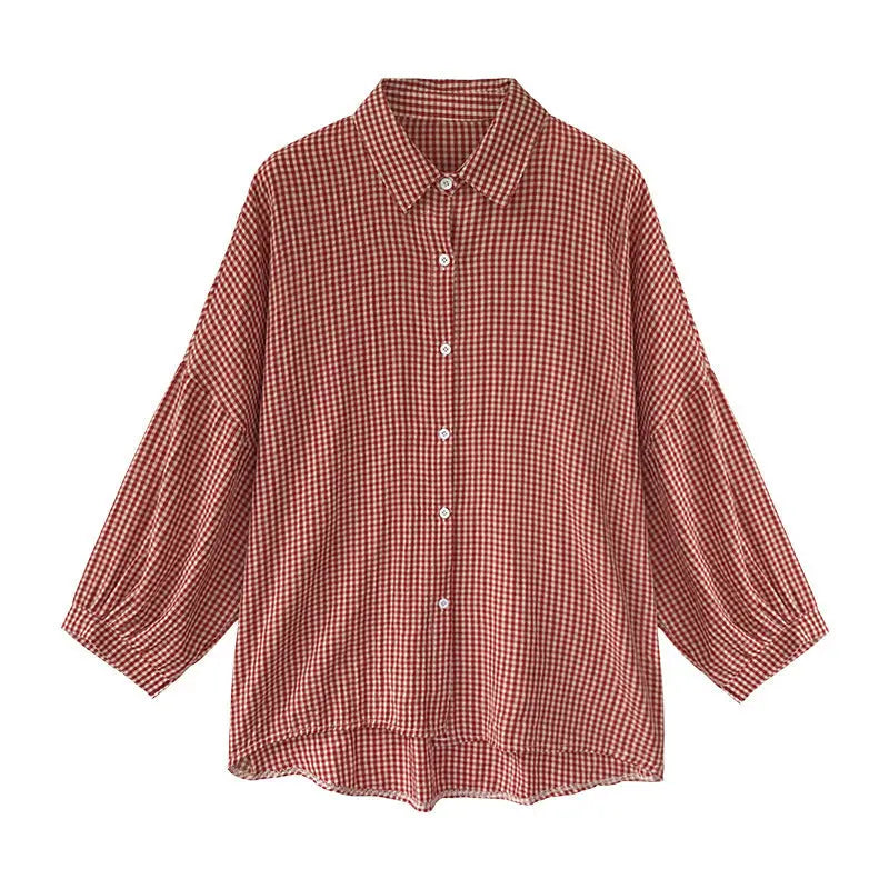 Blouses Shirts Women Loose Large Size M-4XL Plaid All-match null