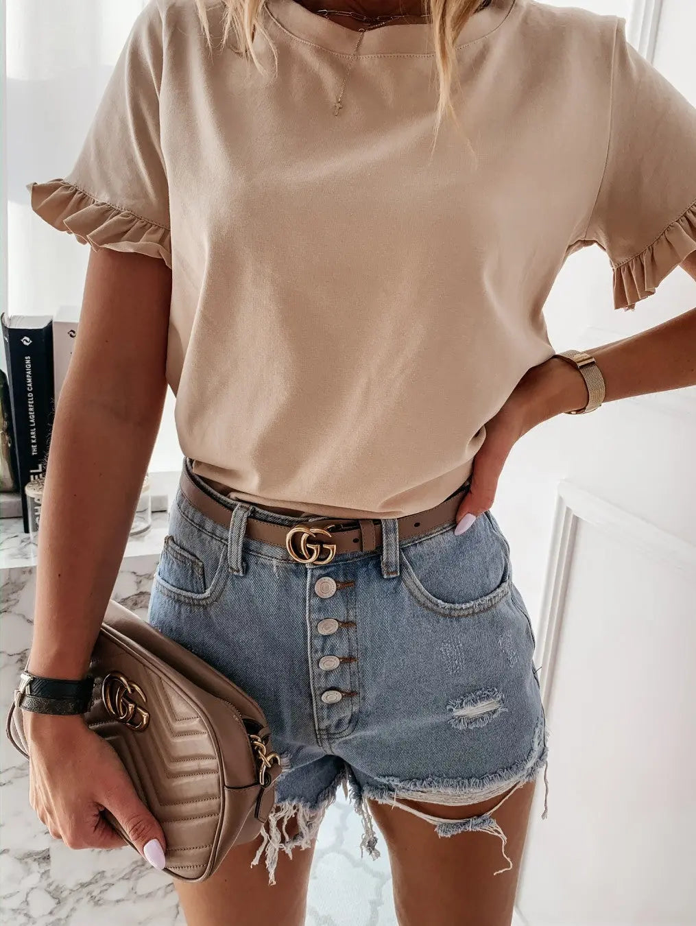 Simple style short sleeve round neck T-shirt null