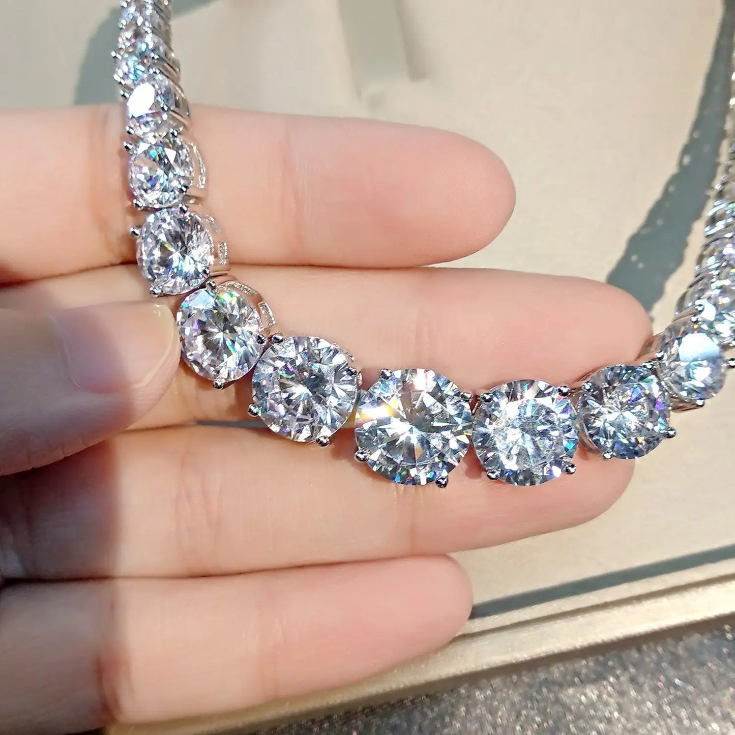 Moissanite 925 Sterling Silver Single Row Full Diamond Necklace For Women null