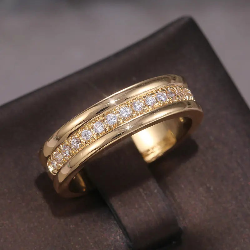 Simple Golden Sliver Rhinestones Ring Copper Plated RIngs Fashion Jewellery null
