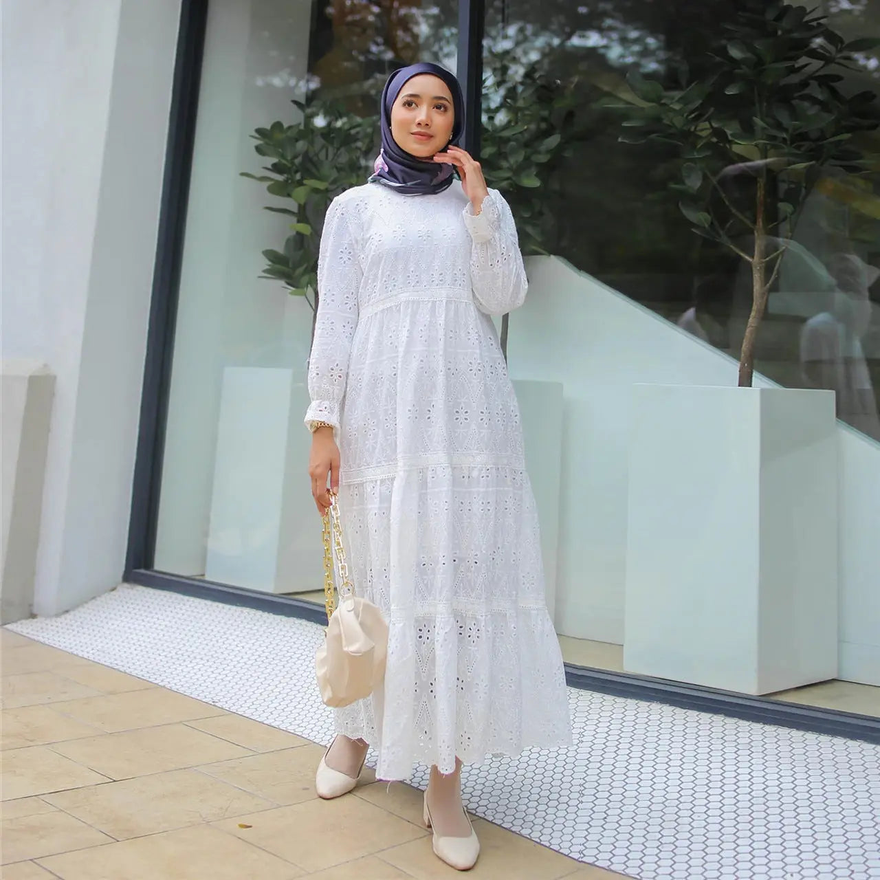 Muslim Malaysia Indonesia Hollow Lace Dress null
