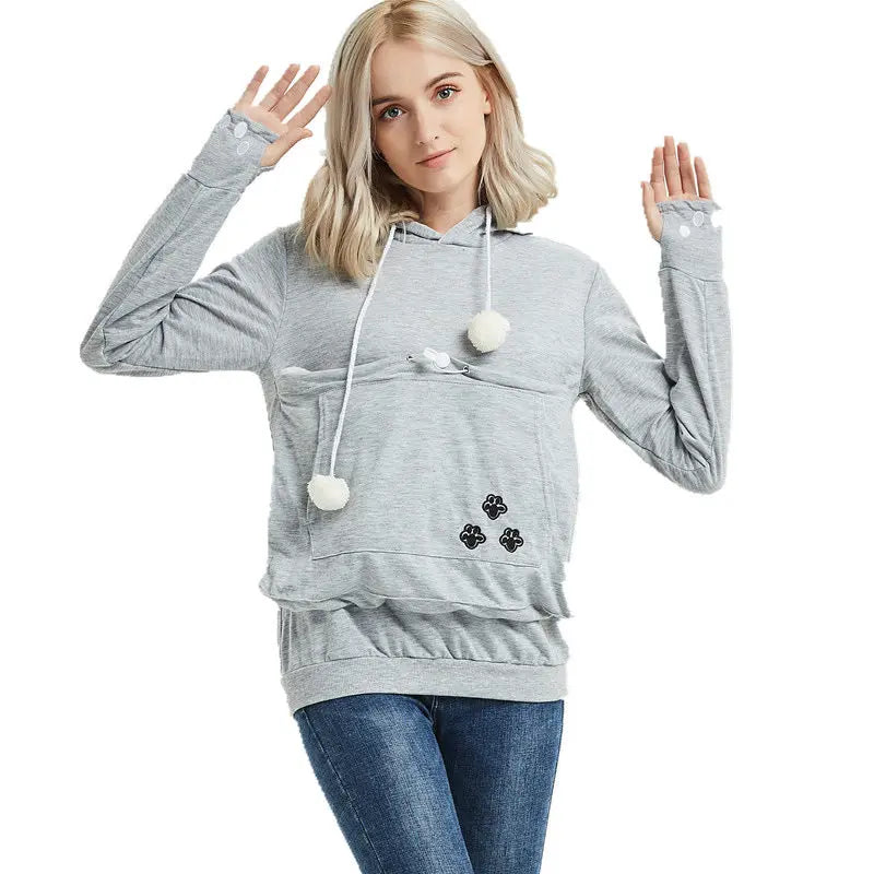 Cute Hoodies Pullover Sweatshirts With Pet Pocket For Cat Clothes Winter Women - Nadastore womens fashion