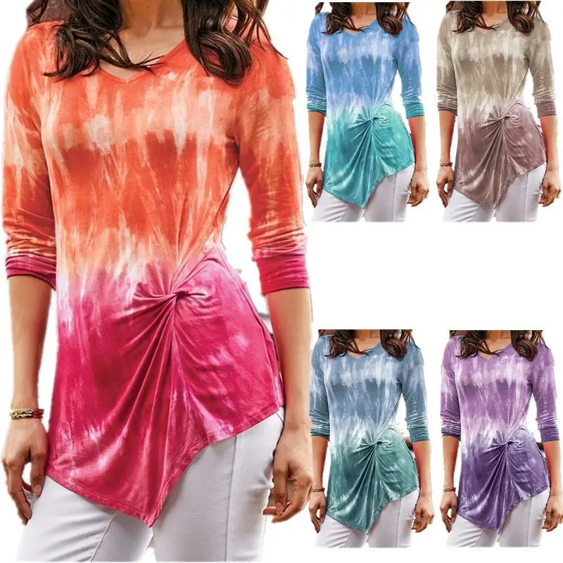 Tie-dye gradual print twist long sleeve null