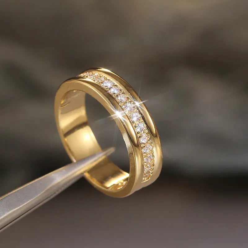 Simple Golden Sliver Rhinestones Ring Copper Plated RIngs Fashion Jewellery null