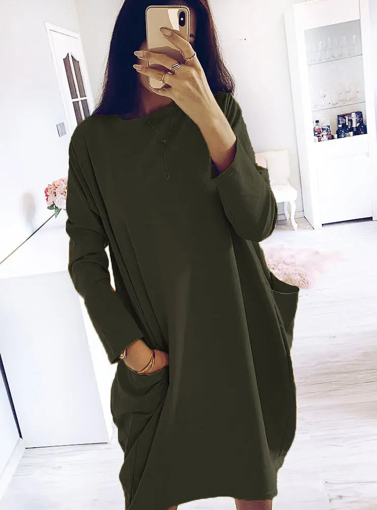 Hot style long-sleeved loose pocket dress null