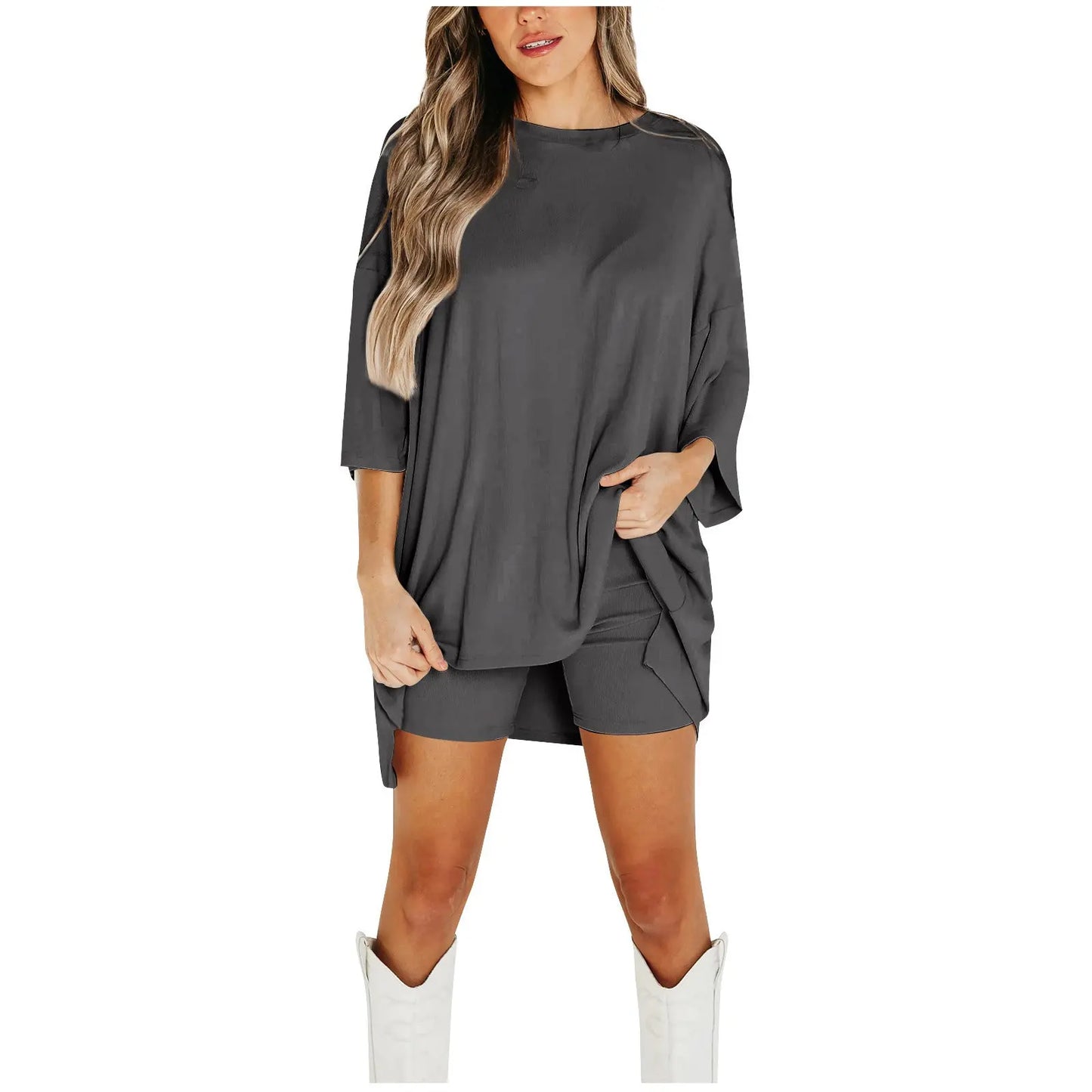Summer Shorts Suit Fashion Loose Short-sleeved T-shirt And Slim Tight Pants Women's Clothing - Nadastore Summer Shorts Suit Fashion Loose Short-sleeved T-shirt And Slim Tight Pants Women's Clothing
