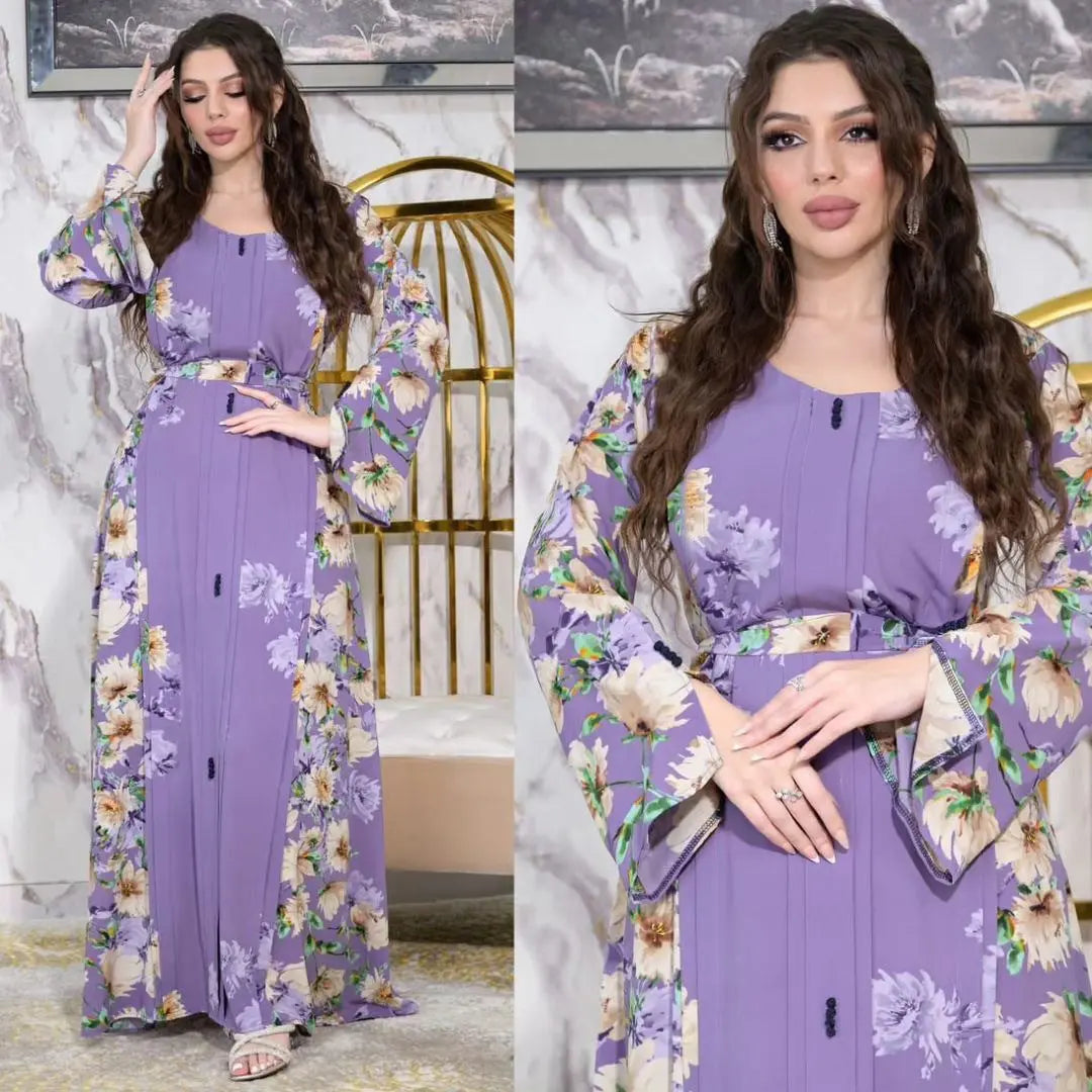 Middle East Print Dress Muslim Robe - Nadastore