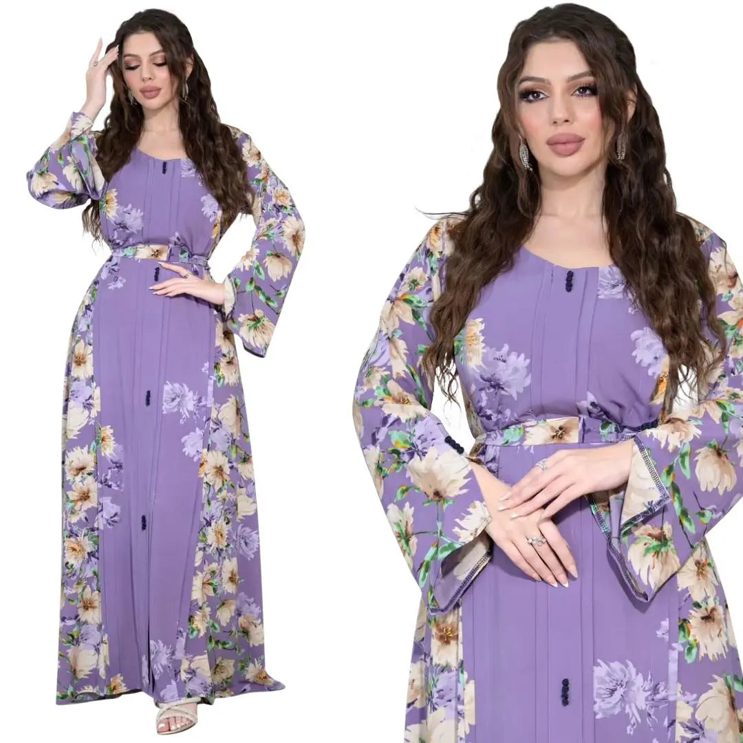 Middle East Print Dress Muslim Robe - Nadastore