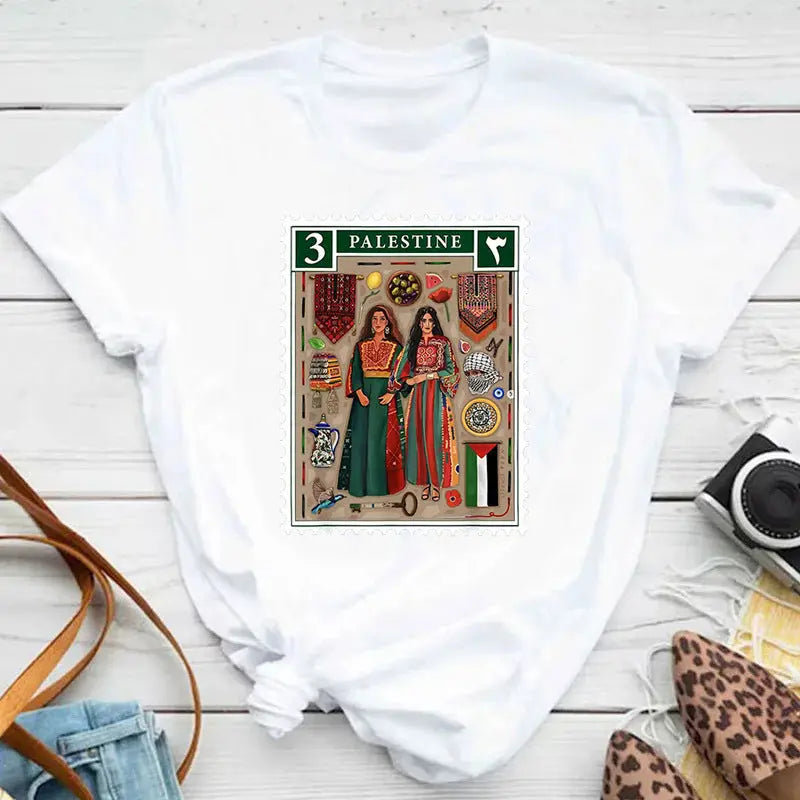 Harajuku Palestine Stamp Retro Plus Size T-shirt Women Vinta - Nadastore Harajuku Palestine Stamp Retro Plus Size T-shirt Women Vinta